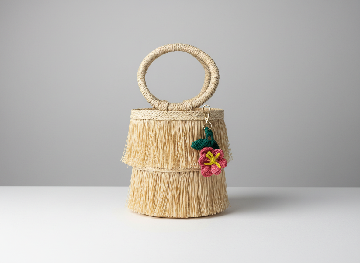Toquilla Straw Fringe Bucket Bag – Handwoven Artisan Handbag, Boho Tassel Purse, Ecuador Handmade Statement Bag
