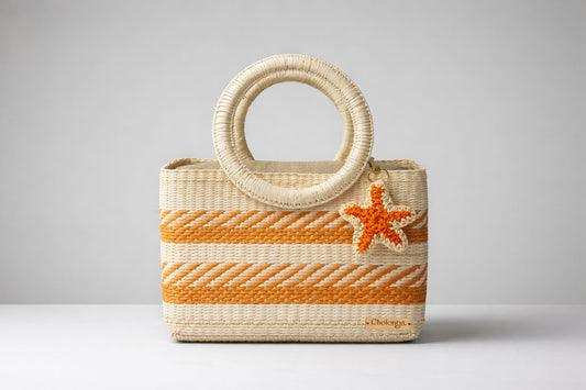 Toquilla Straw Handwoven Tote Bag – Orange Summer Beach Bag, Artisan Ecuador Purse, Eco Friendly Woven Handbag