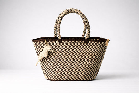 Toquilla Straw Handwoven Tote Bag – Brown & Natural Woven Handbag, Artisan Ecuador Purse, Eco Friendly Summer Beach Bag