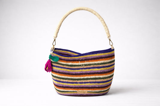 Toquilla Straw Handwoven Shoulder Bag – Colorful Striped Boho Handbag, Artisan Ecuador Purse, Summer Festival Bag