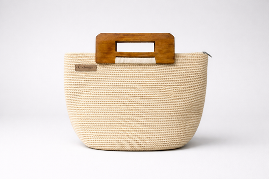 Toquilla Straw Top Handle Handbag – Minimalist Luxury Woven Bag with Wooden Handle, Artisan Ecuador Purse