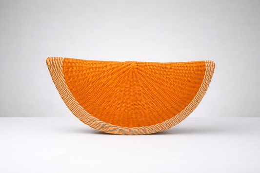Toquilla Straw Half Moon Clutch – Orange Woven Statement Bag, Handwoven Artisan Purse, Summer Resort Clutch