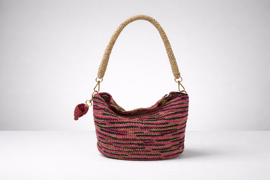 Toquilla Straw Shoulder Bag – Multicolor Woven Hobo Bag, Handmade Boho Purse, Artisan Ecuador Everyday Handbag