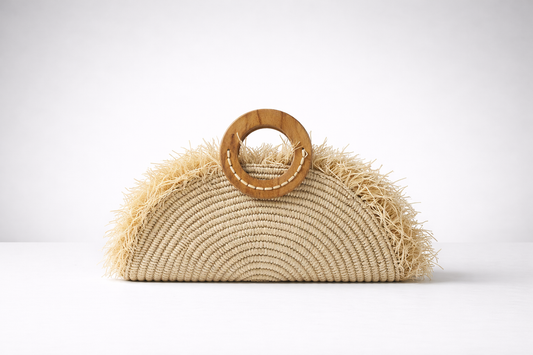 Toquilla Straw Fringe Clutch – Statement Half Moon Bag, Handmade Artisan Purse, Boho Luxury Summer Bag