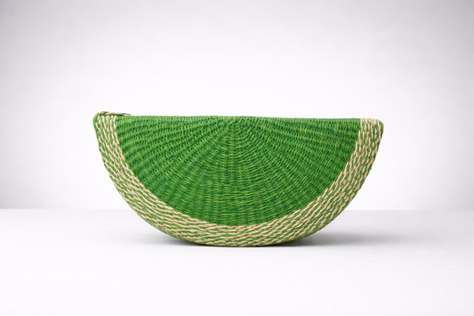 Green Toquilla Straw Half Moon Clutch – Handmade Woven Summer Bag, Boho Statement Clutch, Artisan Purse