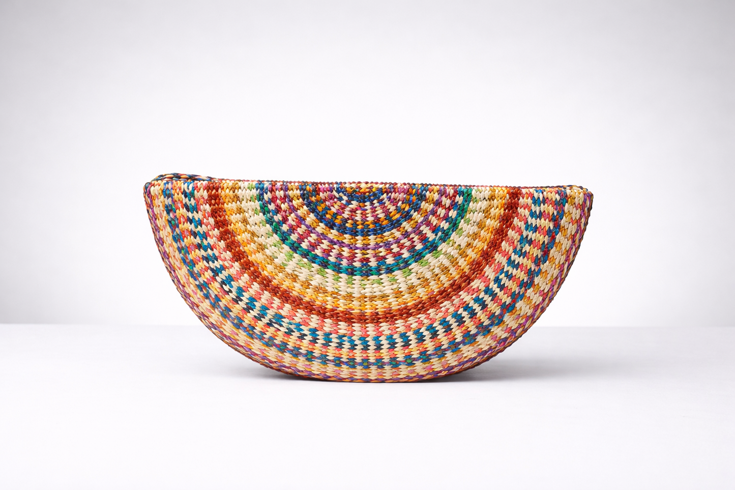 Multicolor Toquilla Straw Half Moon Clutch – Colorful Woven Summer Bag, Handmade Artisan Purse, Boho Statement Clutch