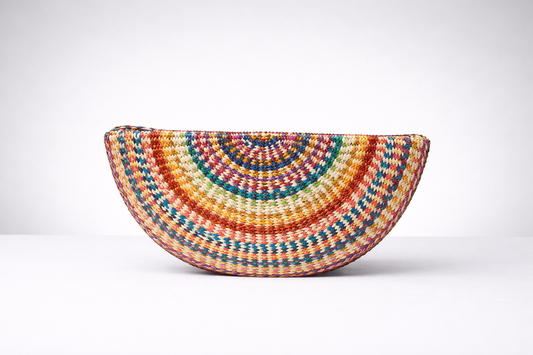 Multicolor Toquilla Straw Half Moon Clutch – Colorful Woven Summer Bag, Handmade Artisan Purse, Boho Statement Clutch