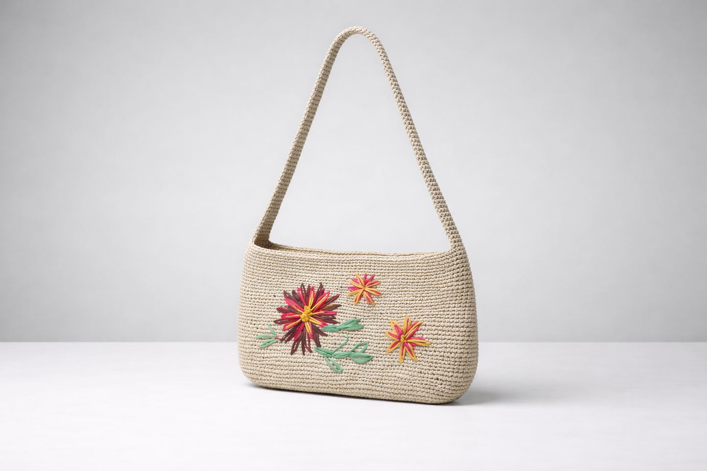 Toquilla Straw Shoulder Bag – Handwoven Floral Purse, Boho Summer Handbag, Artisan Ecuador Everyday Bag