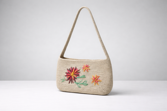 Toquilla Straw Shoulder Bag – Handwoven Floral Purse, Boho Summer Handbag, Artisan Ecuador Everyday Bag