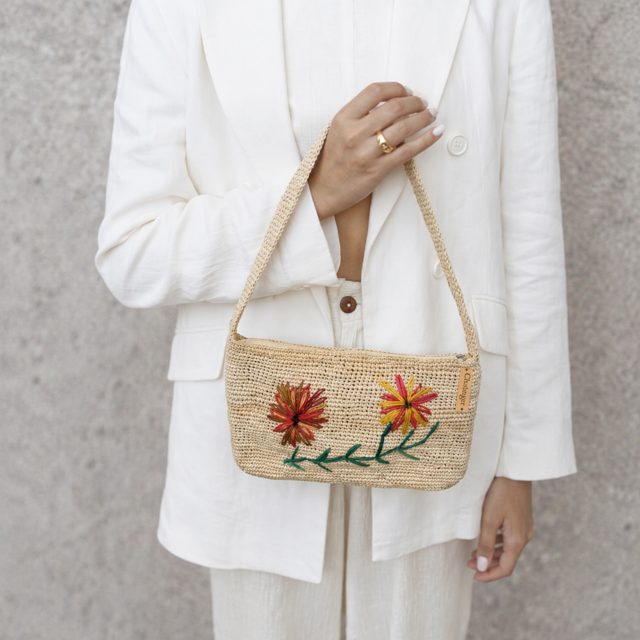 Toquilla Straw Shoulder Bag – Handwoven Floral Purse, Boho Summer Handbag, Artisan Ecuador Everyday Bag