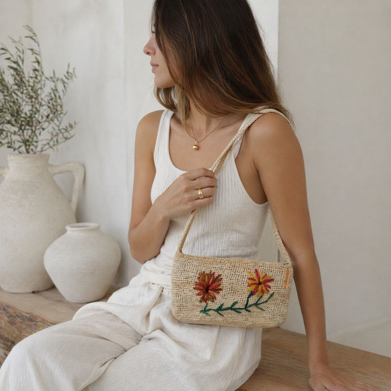 Toquilla Straw Shoulder Bag – Handwoven Floral Purse, Boho Summer Handbag, Artisan Ecuador Everyday Bag