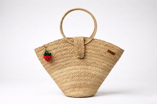 Toquilla Straw Fan Shape Handbag – Handwoven Artisan Purse with Wooden Handle, Summer Straw Bag, Ecuador Handmade Bag
