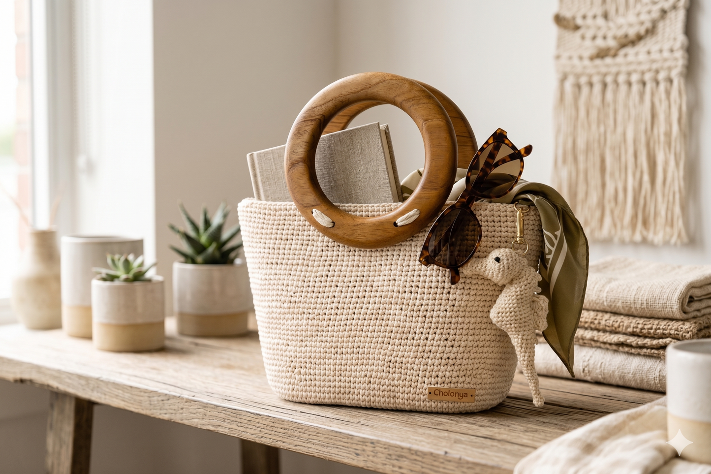 Handwoven Straw Tote Bag with Wooden Handle – Sustainable Artisan Luxury