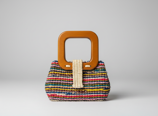 Toquilla Straw Mini Top Handle Bag – Multicolor Woven Handbag, Small Artisan Purse, Ecuador Handmade Statement Bag